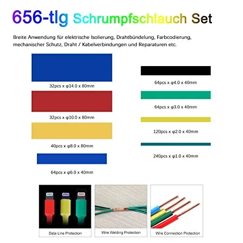 656 pezzi Guaine Termorestringenti, Rusee Tubo Termorestringente Per Cavi… - immagine 3