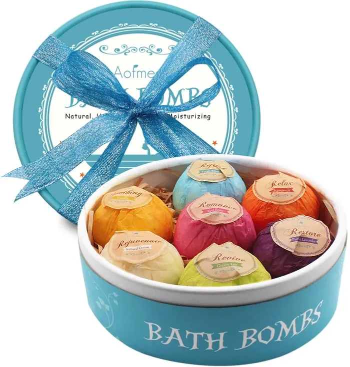 7 Bombe da Bagno, Sali da Bagno, Fatto a Mano, Effervescente, Rigenerante e Idratante per la pelle, Idee Regalo Natale, Compleanno, San Valentino, Festa Della Mamma, per Donna, Uomo, Bambini, Relax