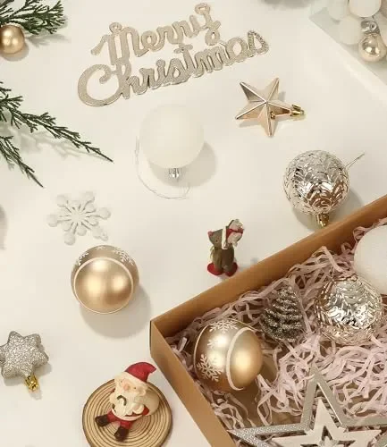 70 Pezzi Addobbi Natalizi Infrangibili Albero Natale con Gancio,Palline di Natale champagne oro Natalizie,In Plastica Infrangibile,Palle Di Natale Grandi E Piccole per Albero di Natale,Feste,Matrimoni - immagine 2