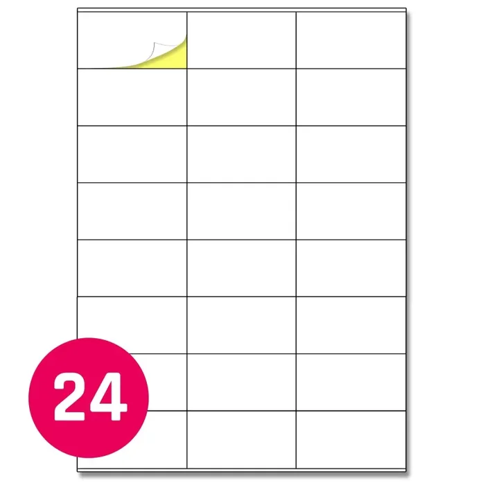 70 x 36 mm, 25 fogli, A4 Etichette Adesive 24 per Foglio | 25 Fogli, Bianco