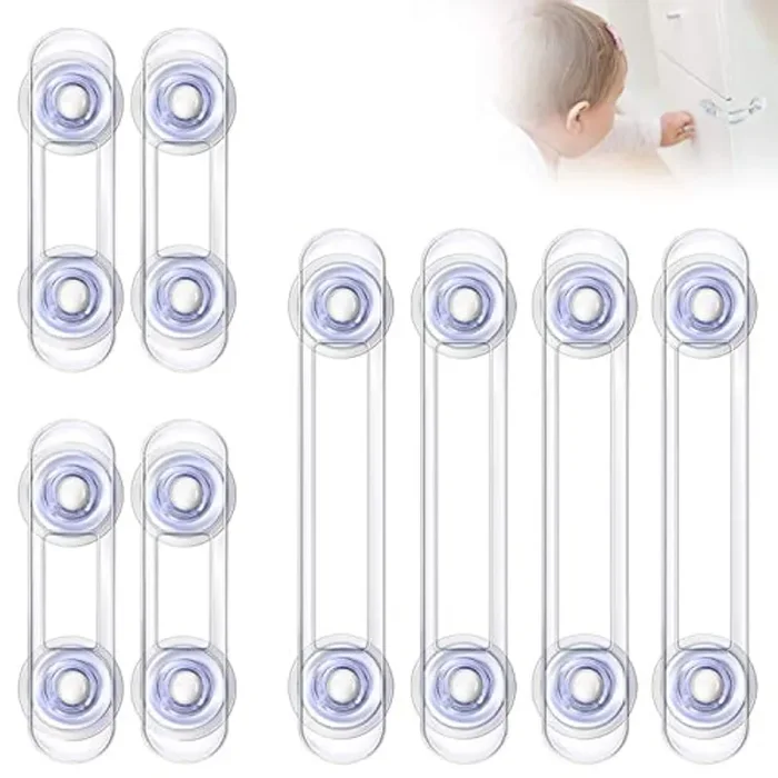 8 Pezzi Bambini Chiusure di Sicurezza Yosemy Bambini Cinghia Serrature di Sicurezza per Armadietto Cassetto Armadio Guardaroba Frigorifero Facilissimi da Applicare, Trasparente Cinturino Morbido