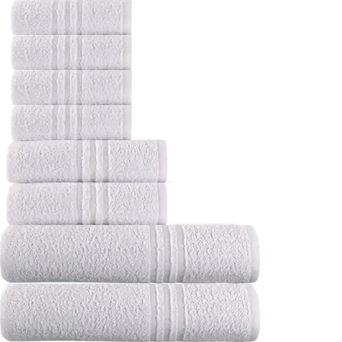 8 PEZZI Set Asciugamani Bagno Bianchissimo, Hotel, Cotone, 2 Telo Doccia 100x145cm + 4 Asciugamani 60x110cm + 2 Asciugamani Ospiti 40x60cm, ADATTI casa, hotel, SPA, dormitorio. BIANCALUNA