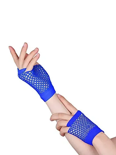80′ Fascia in Pizzo Orecchini al Neon Guanti a Rete Senza Dita per Blu - immagine 2