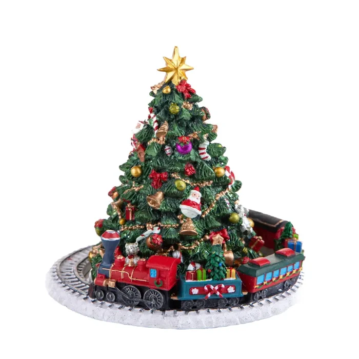 Abete Carillon con Treno Musica e Movimento H16 cm in Resina