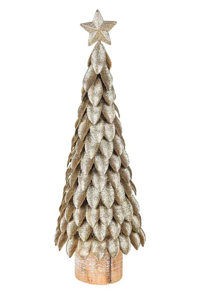 Abete in Metallo con Glitter H32 cm Oro