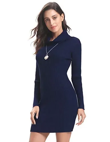 Abollria Donna Vestito Collo Alto a S, Blu Notte/Vestito A Maglieria