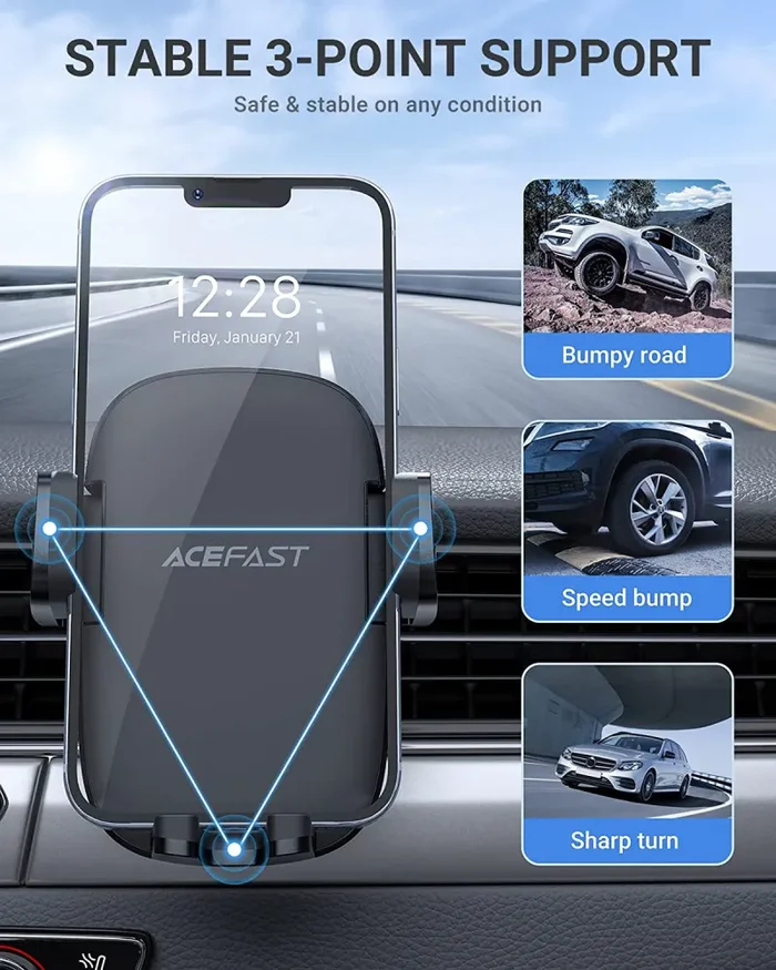 ACEFAST Supporto Porta Smartphone Cellulare da Auto per Griglia di Bocchette Aria Condizionata, Universale Forte 360° Rotazione Regolabile Universale per Cellulari Mobile da 4″-7″ Pollici - immagine 3