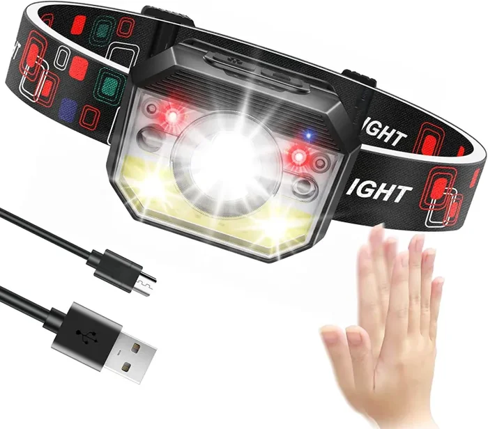 Acrhkoor Lampada Frontale, Super Luminosa USB Ricaricabile Torcia LED con Sensore Movimento, 11 Modalità di Luce, IPX4 Impermeabile Luce Frontale Lampade da Testa per Campeggio, Corsa, Pesca