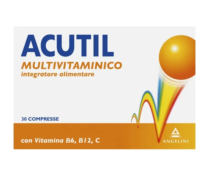 Acutil Multivitaminico, Integratore Alimentare con Minerali, Fosfoserina, Vitamina B12, B6 e Vitamina C, Riduce Stanchezza Mentale e Fisica, 30 Compresse