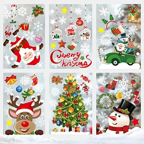 Adesivi Natalizi per Finestre, Vetrofanie Natalizie Finestre per Vetrine Vetro Porta Rimovibile Stickers Natalizi Addobbi Bianche Fiocchi di Neve Adesivi Natale Finestra Decorazioni per Negozi Casa
