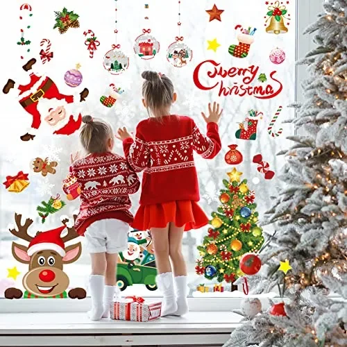 Adesivi Natalizi per Finestre, Vetrofanie Natalizie Finestre per Vetrine Vetro Porta Rimovibile Stickers Natalizi Addobbi Bianche Fiocchi di Neve Adesivi Natale Finestra Decorazioni per Negozi Casa - immagine 2
