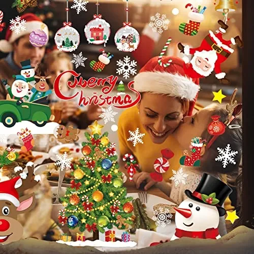 Adesivi Natalizi per Finestre, Vetrofanie Natalizie Finestre per Vetrine Vetro Porta Rimovibile Stickers Natalizi Addobbi Bianche Fiocchi di Neve Adesivi Natale Finestra Decorazioni per Negozi Casa - immagine 3