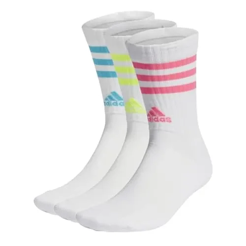 adidas 3-stripes Cushioned Crew Socks 3 Pairs, Calzini Unisex – Adulto, White/Lucid Cyan/Lucid Lemon/Lucid Pink, XS (Pacco da 3)