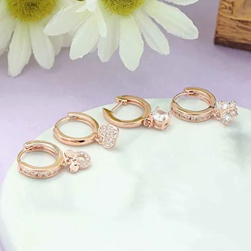 Adramata Set di 4 Orecchini a cerchio pendenti da donna Oro Rosa Fornitura - immagine 2