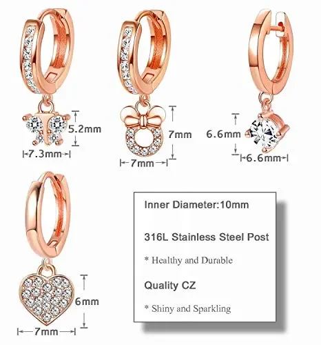 Adramata Set di 4 Orecchini a cerchio pendenti da donna Oro Rosa Fornitura - immagine 3