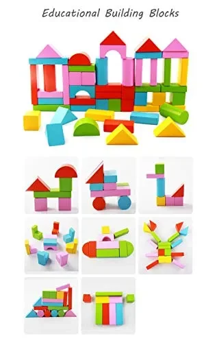 Afunti 50 Pezzi in Legno Costruzione Set Blocchi Giocattolo Educativi per… Online - immagine 2