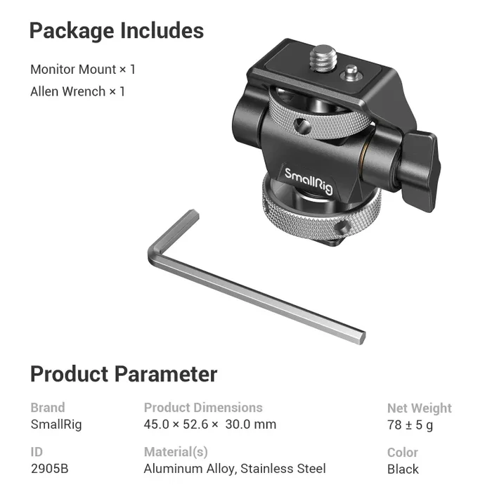 (Aggiornato) SMALLRIG Cold Shoe Supporto per Monitor Supporto per Monitor Regolabile Girevole e Inclinabile con Perni di Posizionamento Rimbalzanti per Monitor da 5″ e 7″ – 2905B - immagine 2