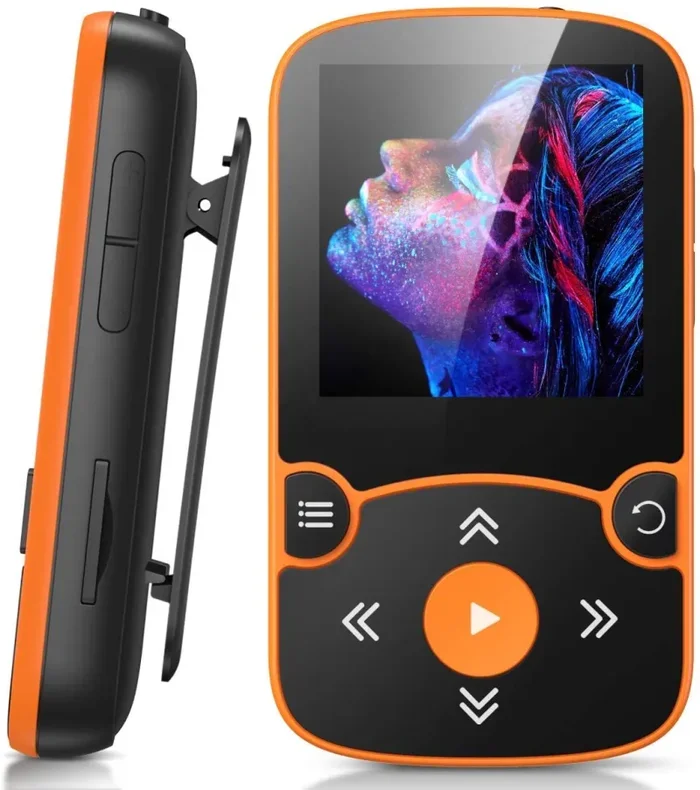 AGPTEK Lettore MP3 Running 32 GB, Lettore MP3 con Clip Bluetooth 5,0, MP3 Player Sport Mini Portatile, Contapassi Integrata, Radio FM, Registrazione, Lettura E-book, Slot TF Fino a 128 GB (Arancione)
