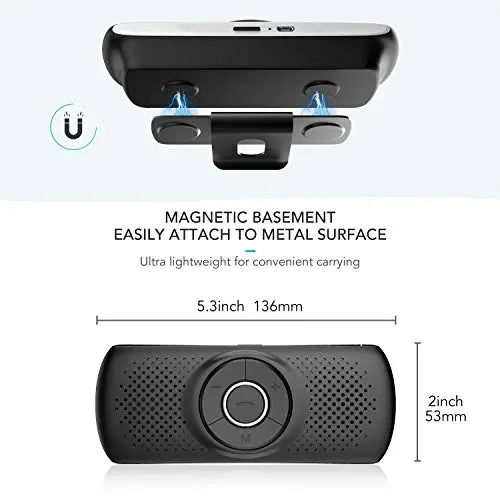 AGPTEK Vivavoce Auto Bluetooth 5.0 con Siri Assistente Comandi Vocali di Google Altoparlante Kit e Scheda TF Supporto per Aletta Parasole Connessione Automatica, Nero - immagine 2