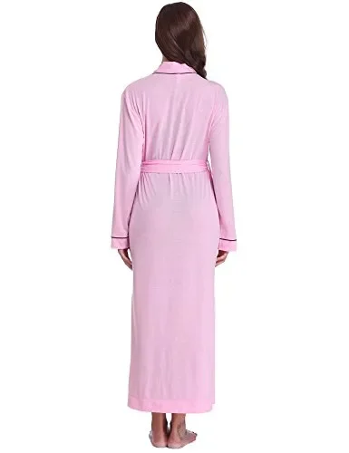 Aibrou Vestaglie Donna Cotone, Pigiama Kimono da Notte, Camicia L, Rosa-donna - immagine 2
