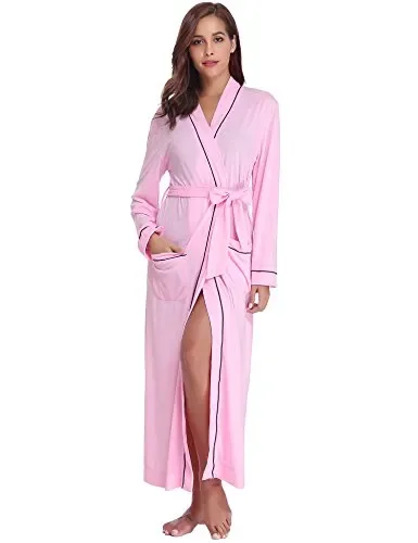 Aibrou Vestaglie Donna Cotone, Pigiama Kimono da Notte, Camicia L, Rosa-donna - immagine 3