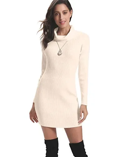 Aibrou Vestito Maglioni Donna Invernali Eleganti Collo Alto a S, Albicocca