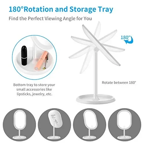 Aidodo specchio da trucco con luci a LED, portatile e ricaricabile USB… - immagine 3