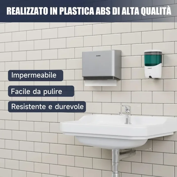 AIKE Dispenser Carta Asciugamani da Parete, Dispenser di Asciugamani con Piega a V Compatibile con Piega a C, Adatto per Carta Piegata Dimensioni 25,3×8 (cm), Può Contenere 200 Asciugamani di Carta - immagine 2