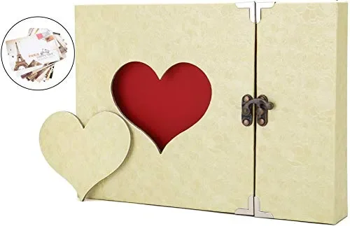 AIOR Album Fotografico Autoadesivo con Incisione a Forma di Cuore, Fai Beige