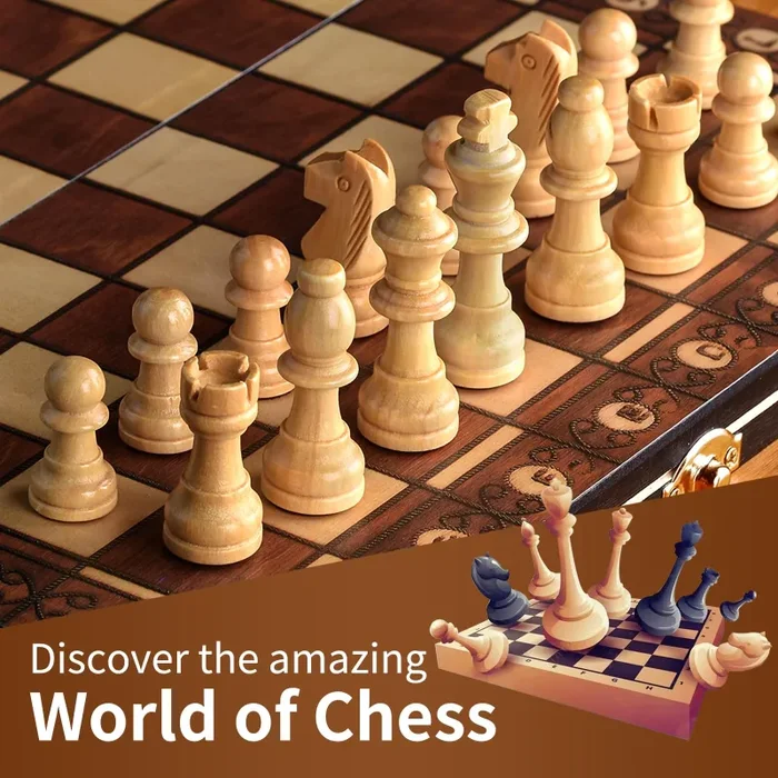 Aissom Scacchiera in Legno,2 in 1 Scacchiera Pieghevole,Magnetici Scacchi, Backgammon con slot di archiviazione, Dama per Bambini e Adulti Feste (29 * 29cm) - immagine 2