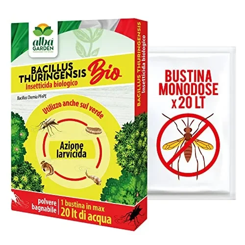 Albagarden – Insetticida Antizanzare Naturale Biologico – Bacillus Thuringiensis, Larvicida Per Disinfestazione Zanzare Interno E Per Esterno – Repellente Naturale Contro Insetti. Polvere x 10 gr