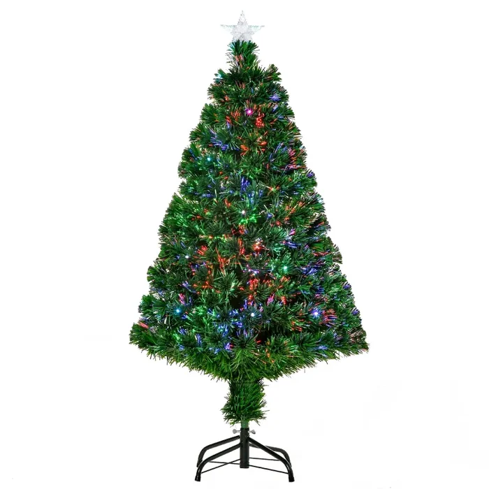 Albero di Natale Artificiale 120 cm 130 Rami in Fibra Ottica e PVC e 16 luci LED Moda