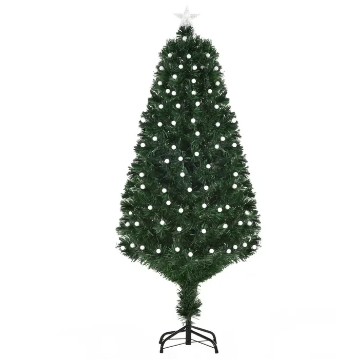 Albero di Natale Artificiale 150 cm 170 Rami con Luci LED e Fibre Ottiche Colorate Verde