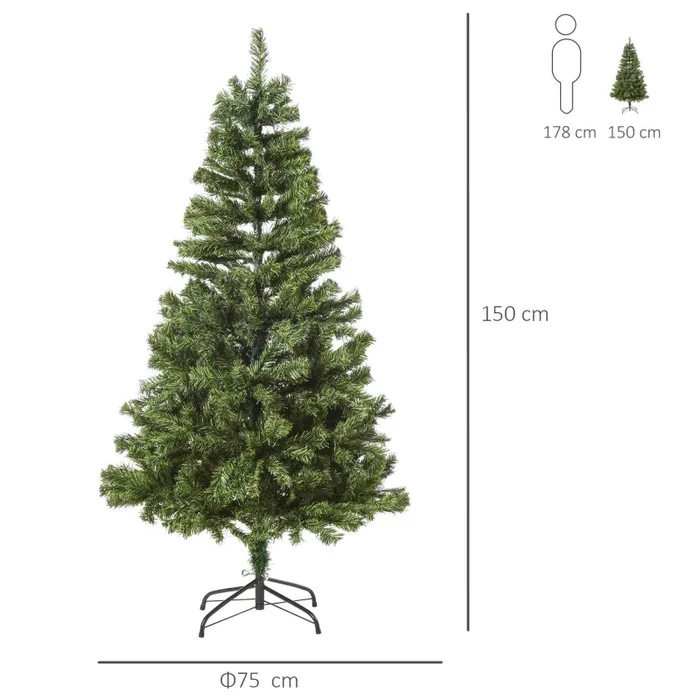Albero di Natale Artificiale 150 cm 490 Rami 170 LED Pino Verde - immagine 3