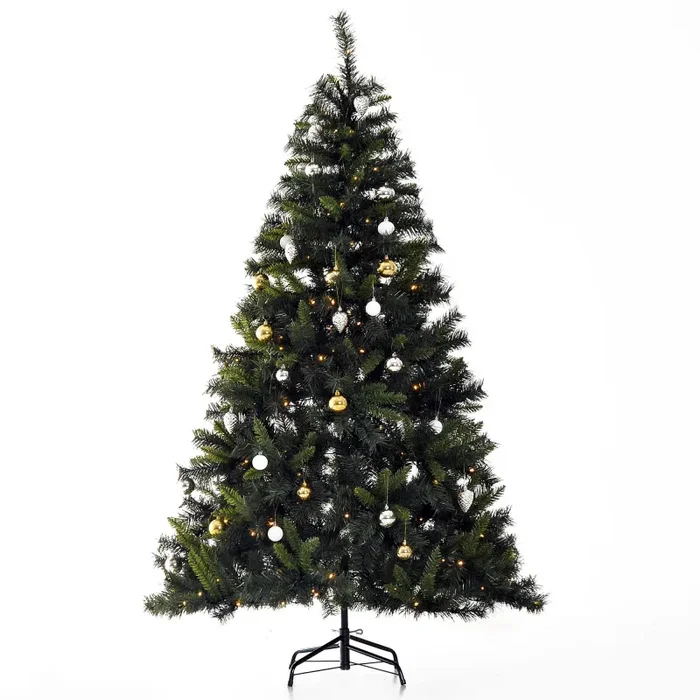 Albero di Natale Artificiale 180 cm 200 LED e Palline Decorative Verde
