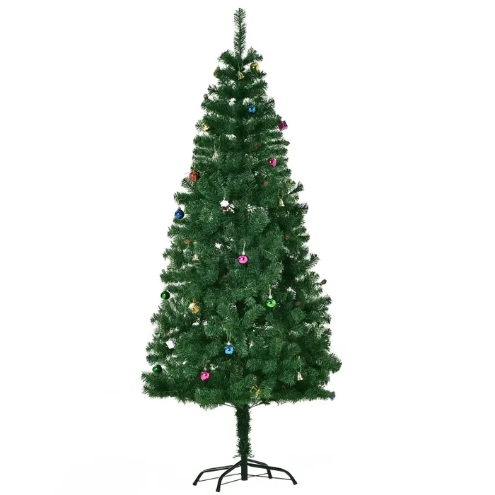 Albero di Natale Artificiale 180 cm Palline e Decorazioni in PVC Ferro