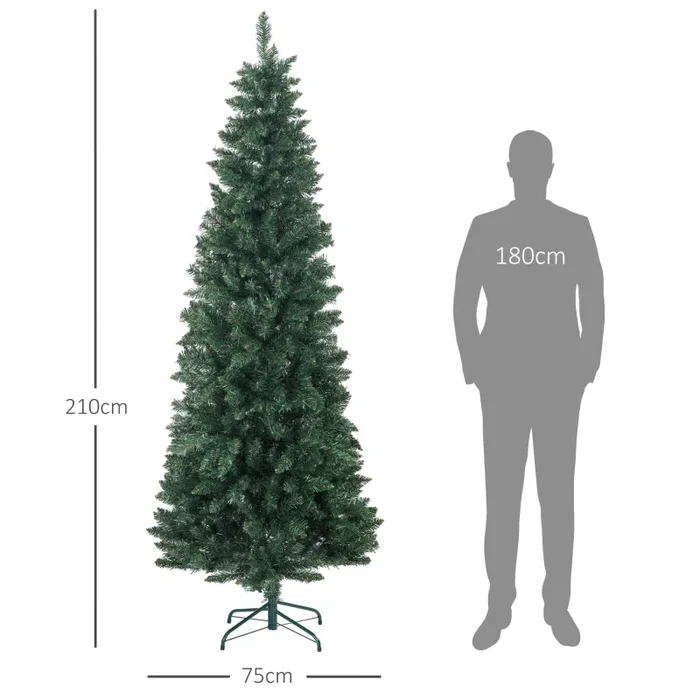 Albero di Natale Artificiale 210 cm 687 Rami Design Alto e Stretto Verde - immagine 3