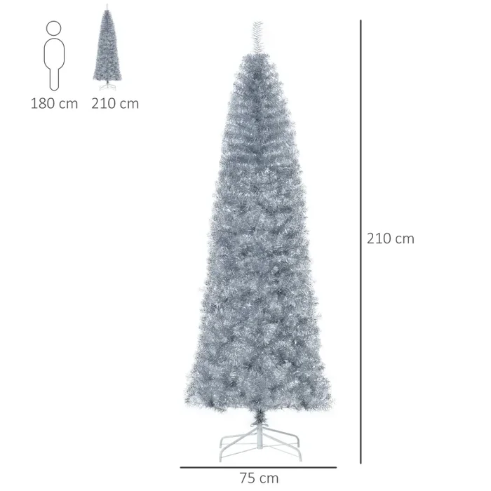 Albero di Natale Artificiale 210 cm 818 Rami Argento - immagine 3