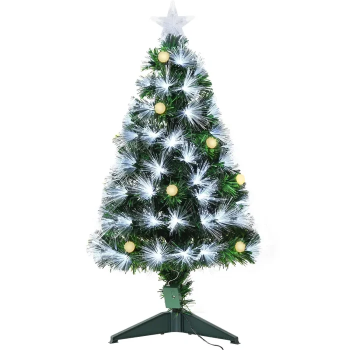 Albero di Natale Artificiale 90 cm 90 Rami con Luce LED Fibre Ottiche Pino Verde