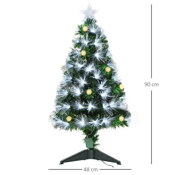 Albero di Natale Artificiale 90 cm 90 Rami con Luce LED Fibre Ottiche Pino Verde - immagine 3