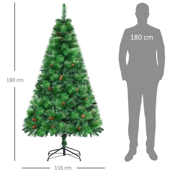 Albero di Natale Artificiale H180 cm 782 Rami con Decori e Base in Metallo Verde - immagine 3