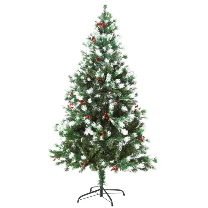 Albero di Natale Artificiale Innevato 150 cm 554 Rami con Bacche Rosse Pino Verde