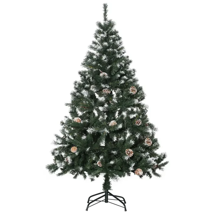 Albero di Natale Artificiale Innevato 150 cm 676 Rami con Pigne Apertura Automatica Verde