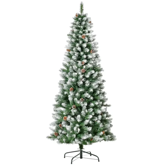 Albero di Natale Artificiale Innevato 180 cm 630 Rami e 37 Pigne Verde e Bianco