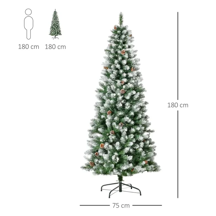Albero di Natale Artificiale Innevato 180 cm 630 Rami e 37 Pigne Verde e Bianco - immagine 3