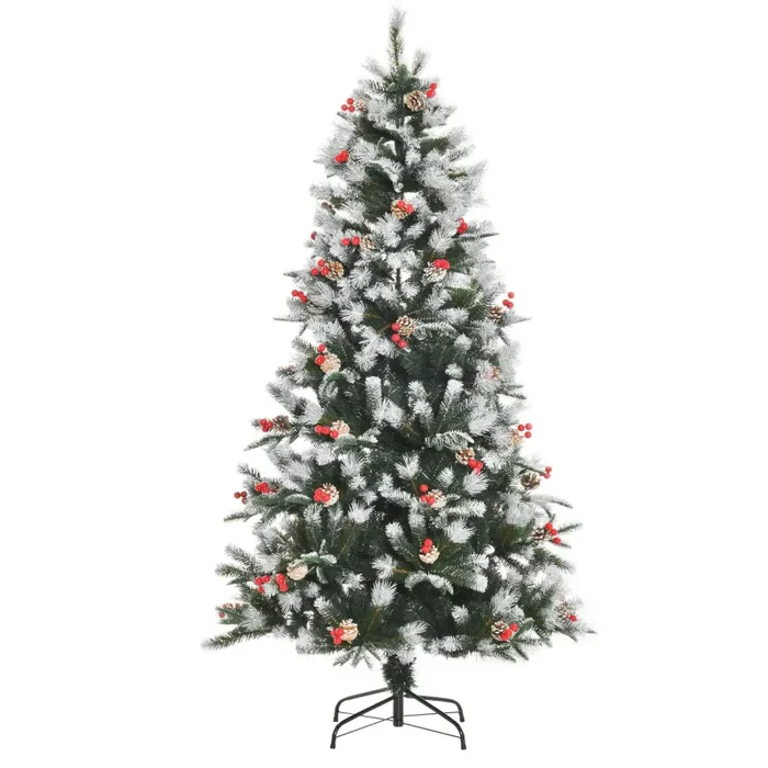 Albero di Natale Artificiale Innevato 180 cm 678 Rami con Bacche Rosse e Pigne Verde