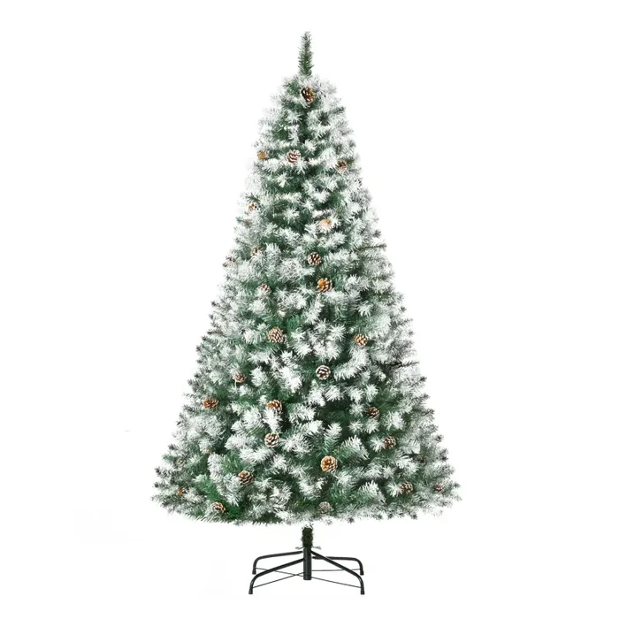 Albero di Natale Artificiale Innevato 180 cm 800 Rami con Pigne Apertura Automatica Verde