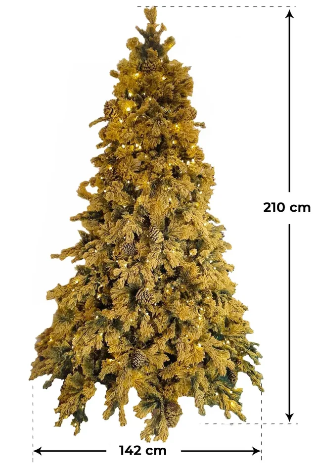 Albero di Natale Artificiale Innevato Glitterato Oro con LED Gold Shine Varie Misure - immagine 3