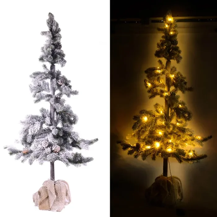 Albero di Natale Luminoso con LED e Pigne in PVC H143cm Juta Verde Innevato Fornitura
