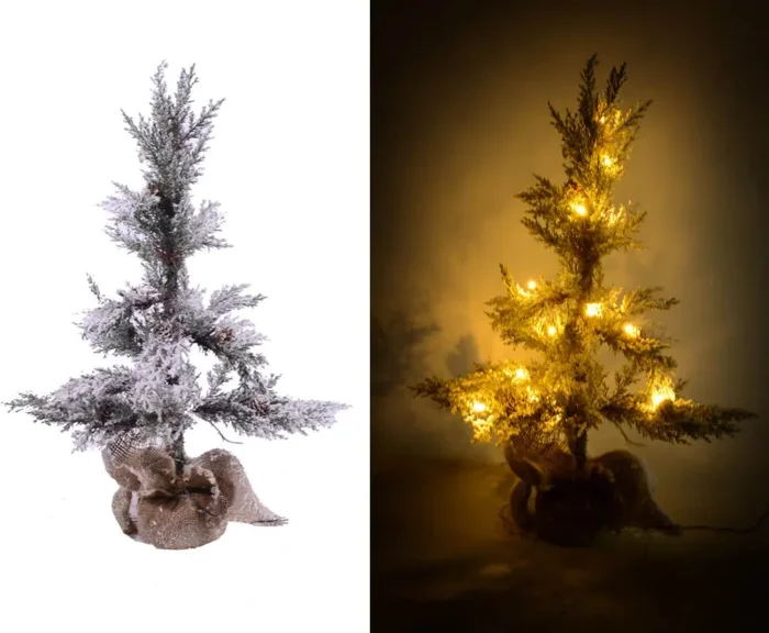 Albero di Natale Luminoso con LED e Pigne in PVC H170cm Juta Verde Innevato Vendita calda